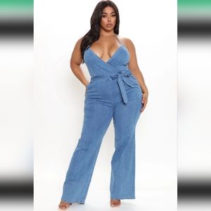 NWT~ Fashion Nova Natalie Denim Jumpsuit - Denim 2x